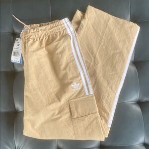 adidas Beige Track Pants with White Three Stripes
